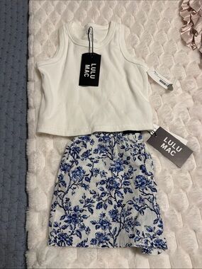 Lulu Mac White Tank & Blue Floral short Set